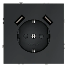 Изображение Розетка встраиваемая VOLTUM S70 с заземлением и защитными шторками 16А с USB A+A (графит)