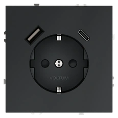 Изображение Розетка встраиваемая VOLTUM S70 с заземлением и защитными шторками 16А с USB A+С (графит)
